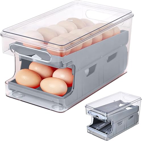 Miniatura 1 de Soporte para huevos para refrigerador, organizador de huevos de 24 unidades para refrigerador, dispensador de contenedores de almacenamiento de