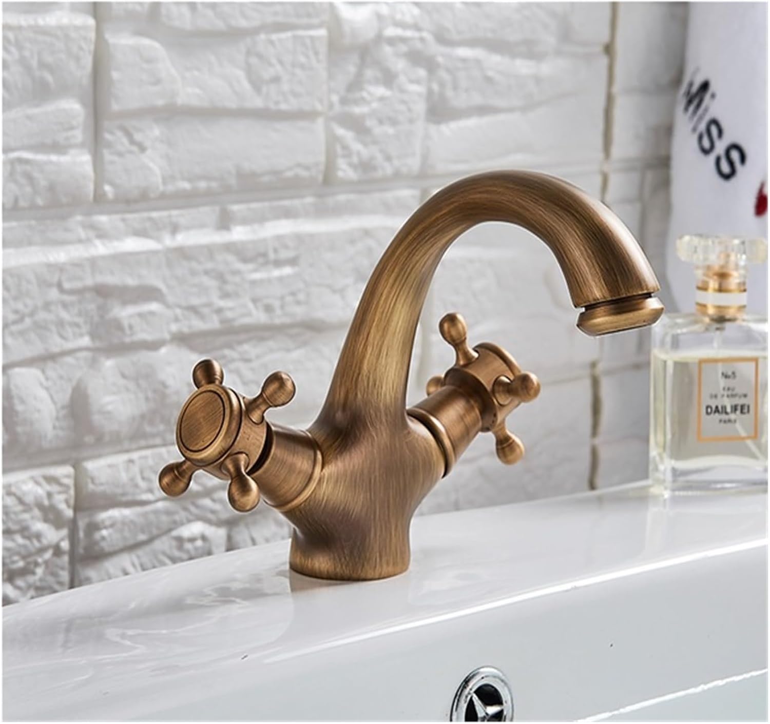 Bidet Shower Bathroom Basin Double Handle Hot and Cold Mix Antique Brass Swivel Spout Faucet(Antique Brass A)
