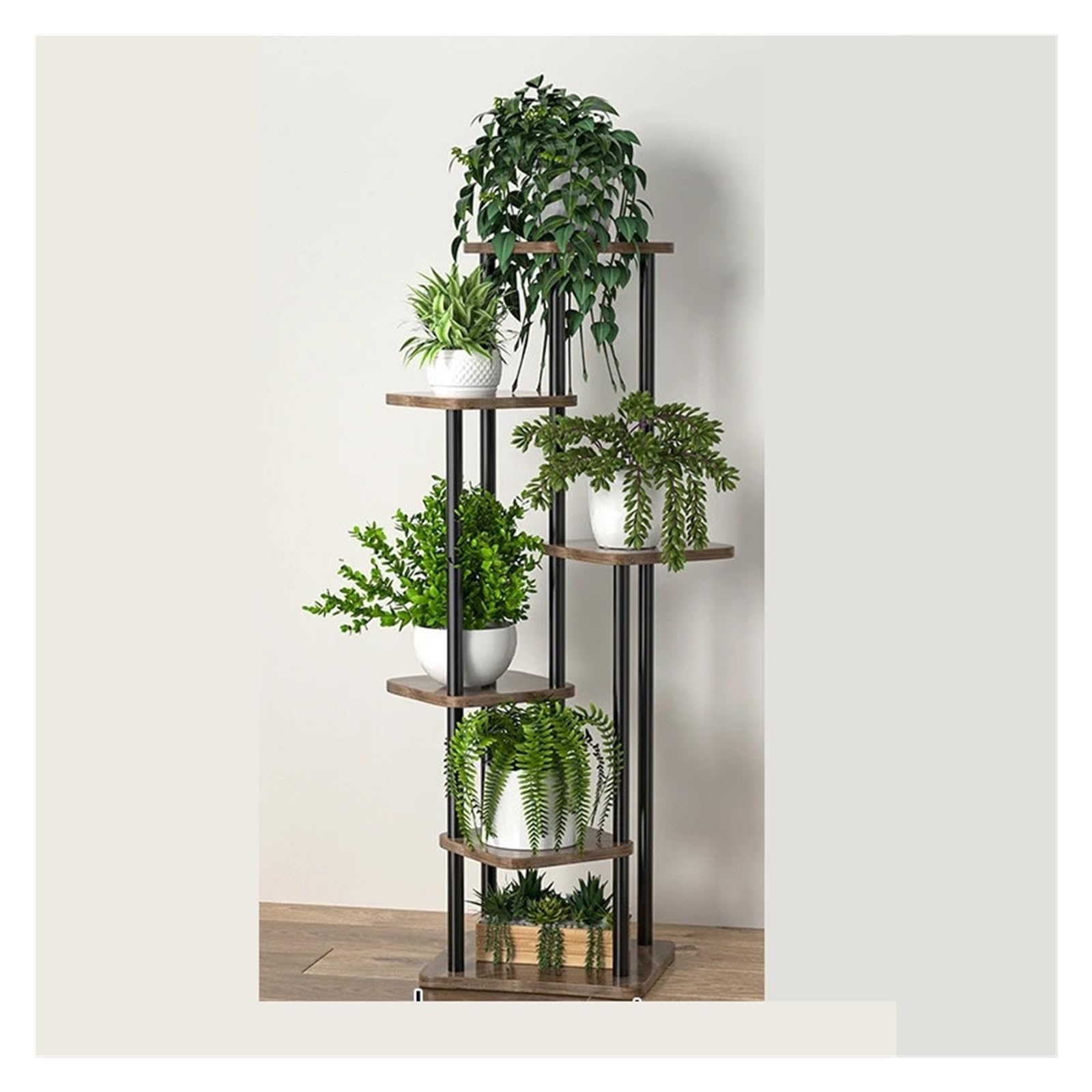 LINYpA66 Plant Stand Indoor Plant Stand for Flowers Wooden Storage Shelf 4/5/6 Tier Flower Planter Rack Indoor Display Multiple Pot(B-6layers black)