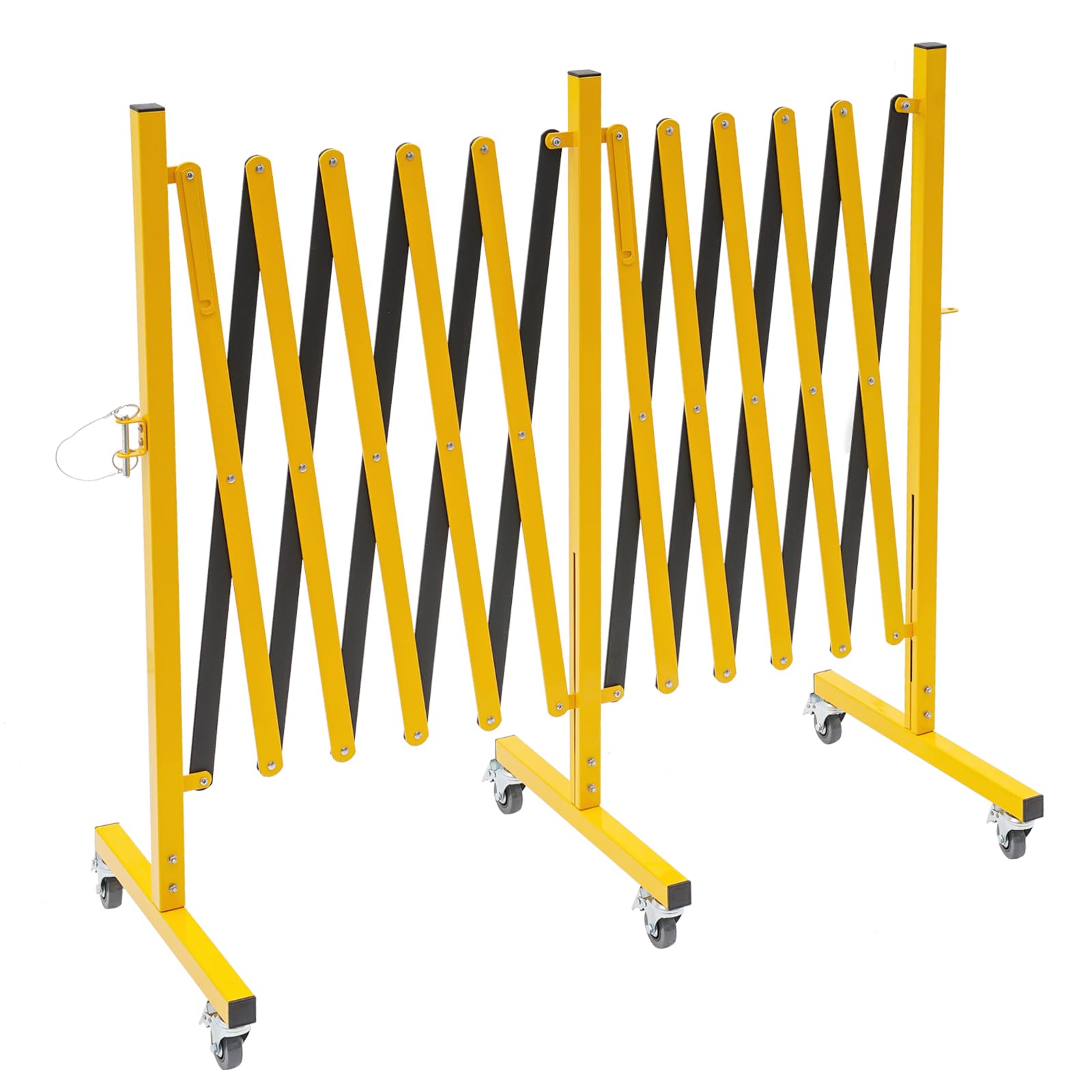 Industrial Expandable Metal Barricade with Wheels, 16FT Expandable Driveway Gate, Folding Security Gate, Expandable Traffic Fence, Easy to Install (Yellow and Black)