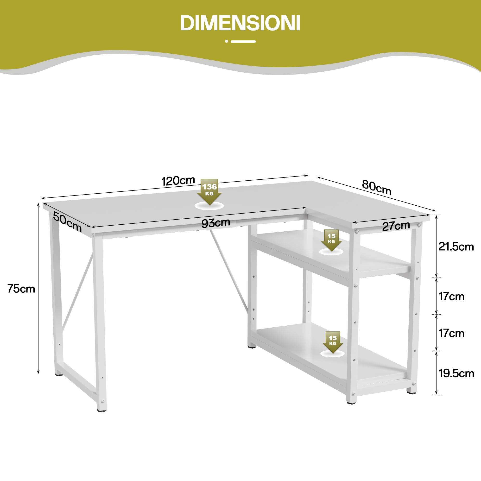 JUMMICO Scrivania Angolare a L per Computer con Ripiani e Divisori - Compatta per Studio, Lavoro e Gaming, Ideale per Camera da Letto e Ufficio - Design Moderno e Salvaspazio