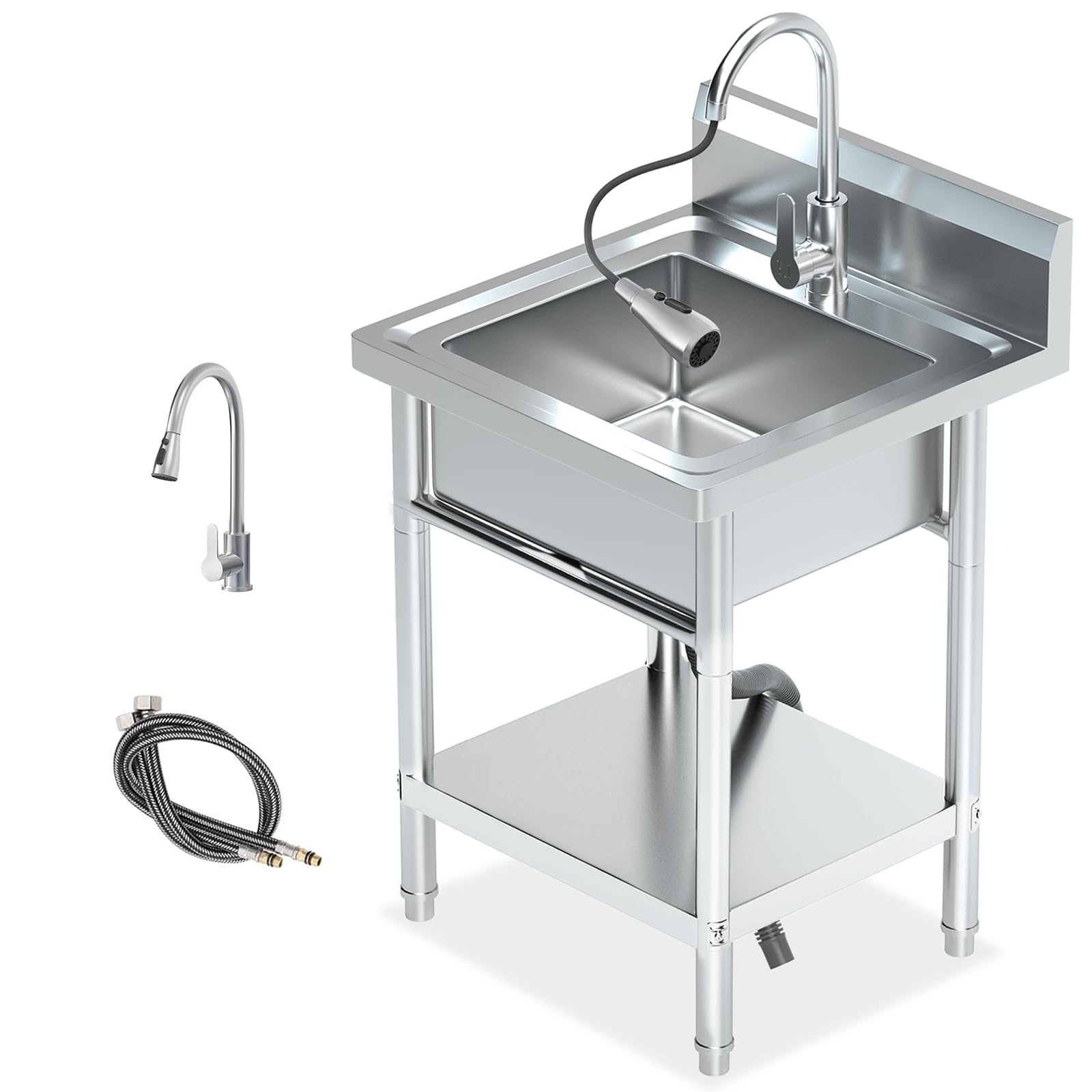 20Inch Stainless Steel Utility Sink Freestanding Single Bowl Laundry Sink with Hot and Cold Water Plumbing for Laundry Room Farmhouse Indoor and Outdoor