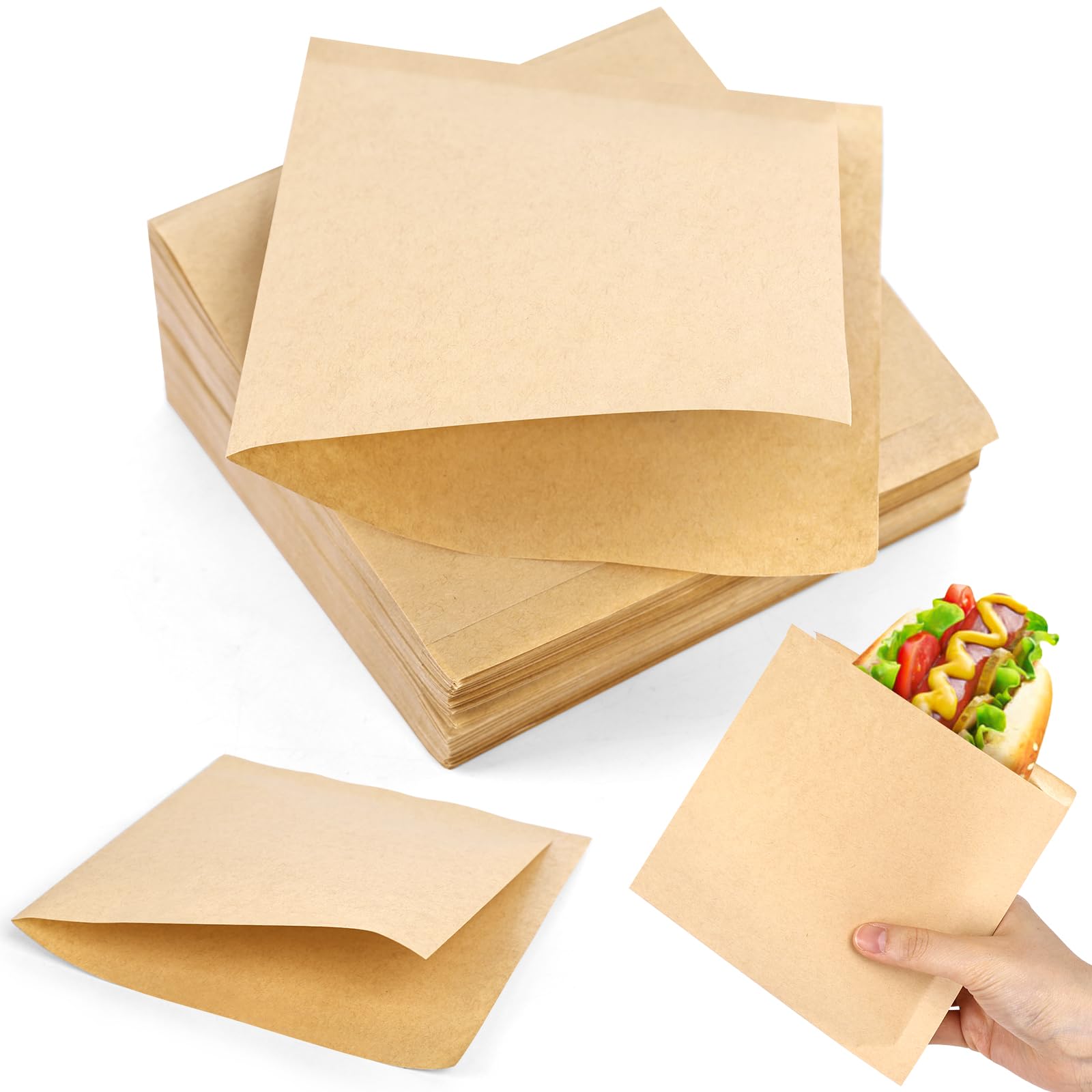 VGOODALL 200 Pcs Double Open Pretzel Bags, 6" x 6" Grease-Resistant Brown Sandwich Paper Bags Paper for Oily Snack Pretzels Cookies