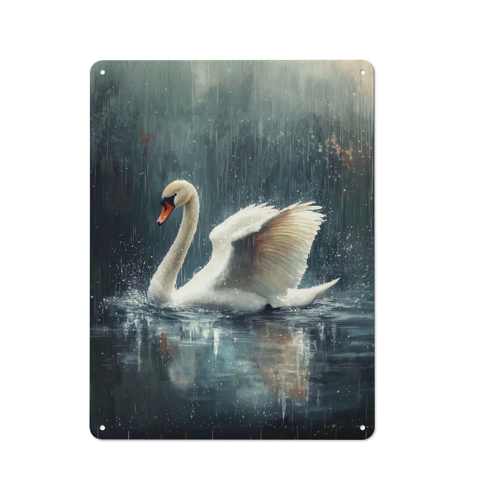 Tin Sign 40x30cm with Swan in The Rain for Bar Or Restaurant, Retro Decor, for Garage, Workshop And Man Cave Decoration