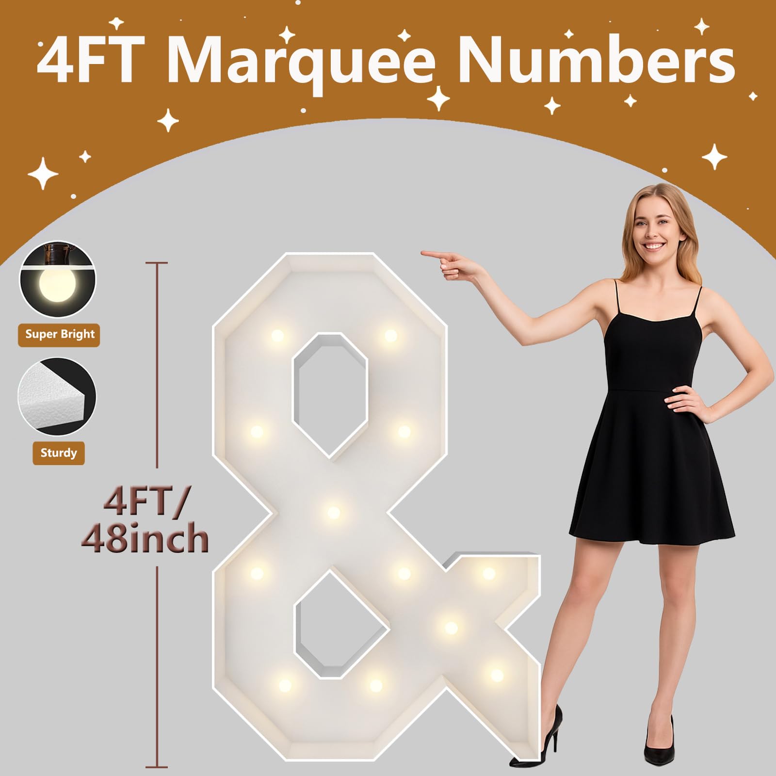Letras iluminadas de marquesina de 1.2 m, letras grandes de marquesina, letrero de espuma precortada y para decoración de compromiso, boda, decoración de telón de fondo, kit de arco de globos