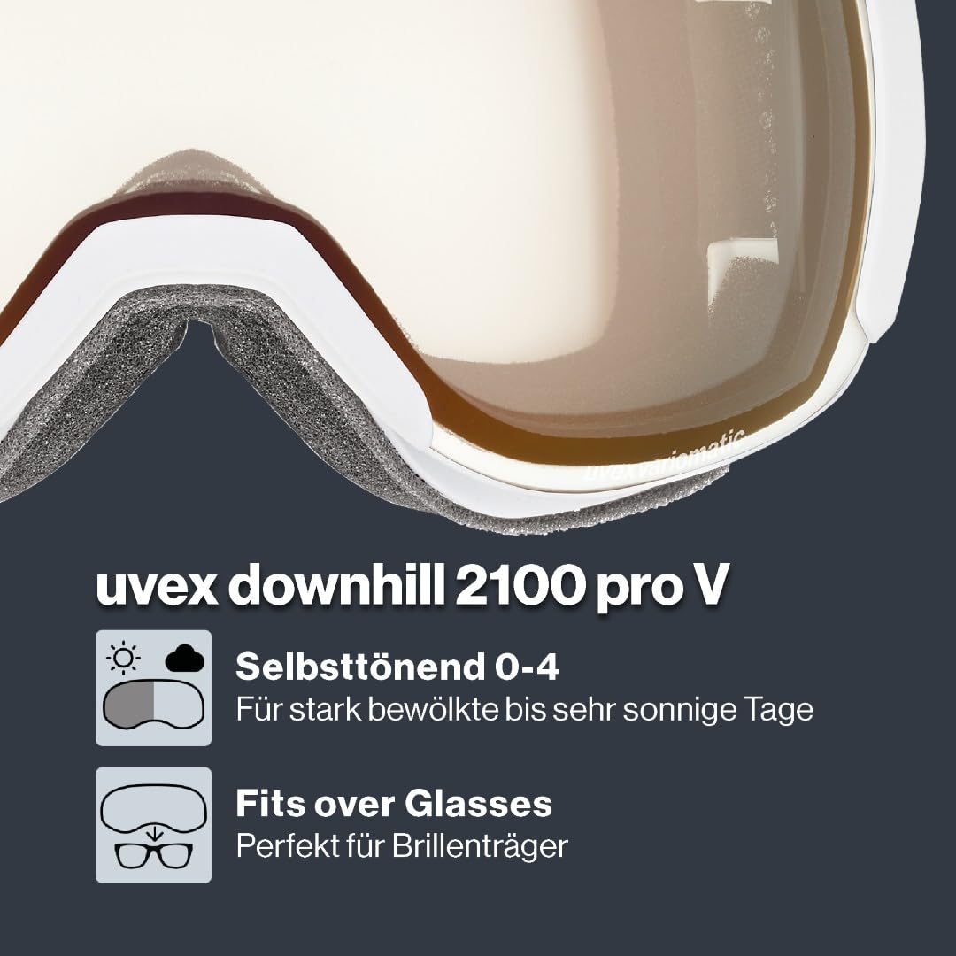 uvex downhill 2100 pro V - stylische, selbsttönende Skibrille mit Anti-Fog-Beschichtung und dreilagiger Schaumauflage für Damen und Herren