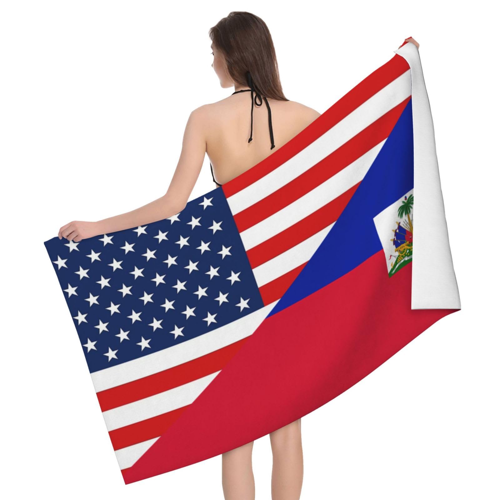 HLBSDM Microfiber America Flag and Haiti Flag Beach Towel Quick Dry Soft Sand Free Beach Towels for Pool Swim Beach Lightweight Thin Towels