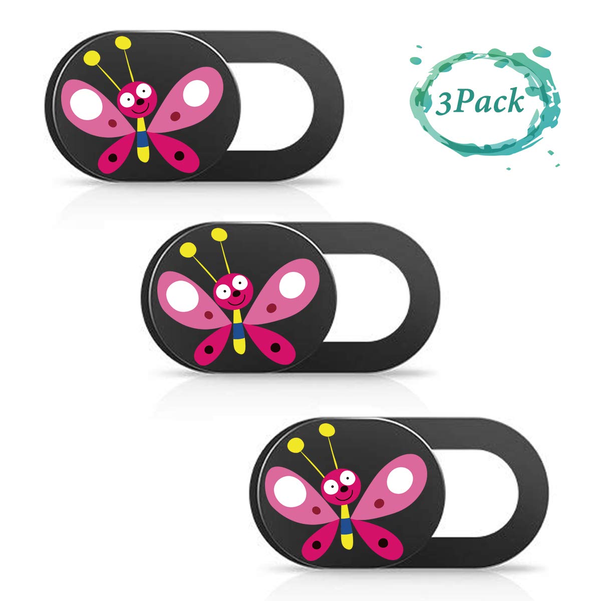 Webcam Cover Slide 0.027in Ultra Thin Web Camera Cover for Laptops Smartphone PC Tablets for Protecting Your Privacy Security (Butterfly-Black & 3 Pack)