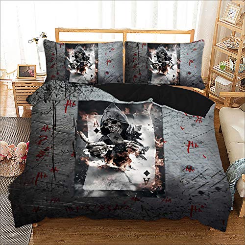 Parure de lit 3 pièces Onlyway avec housse de couette et 2 taies d'oreiller Motif tête de mort, Faucheuse, King (220 x 240cm) Cover