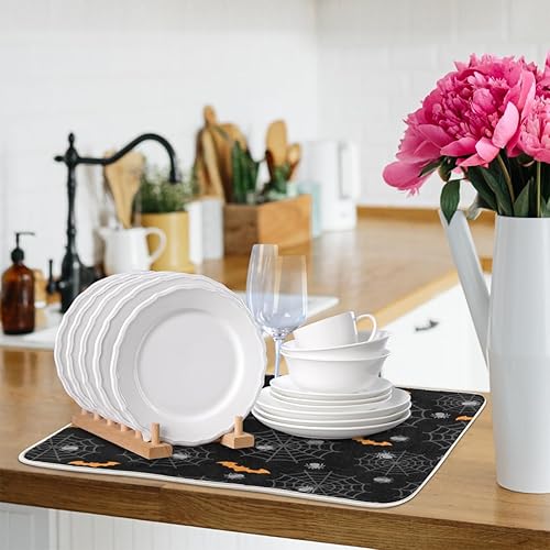 Miniatura 8 de Tapete de secado de platos de murciélagos con textura de Halloween para encimera de cocina, 18 x 24 pulgadas, almohadilla de secado absorbente de