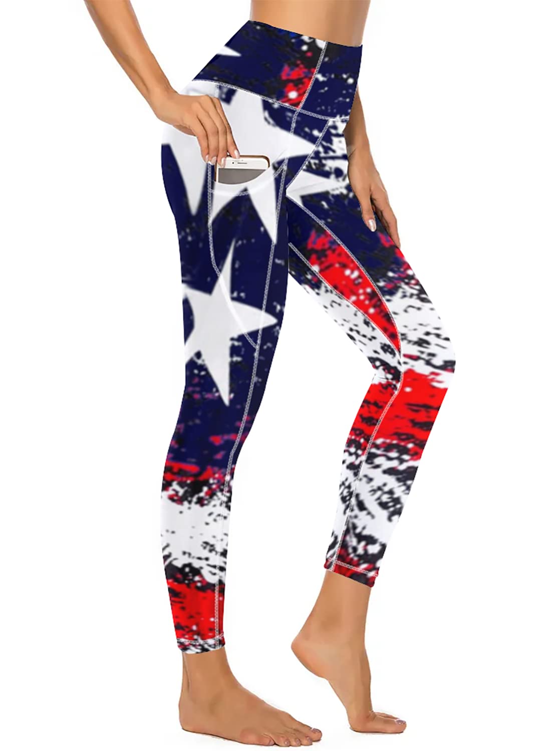 QIVICIMA Womens High Waist Workout Leggings Halloween Christmas Gym Plaid Printed Tummy Control Yoga Pants with Pockets