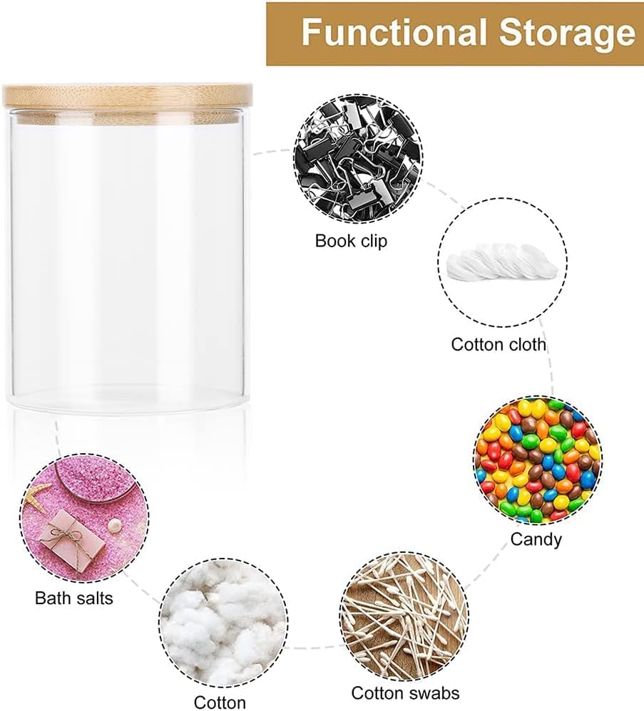 BIG CART 2 Pcs Glass Qtip Holder with Wood Lids, 16 oz Apothecary Jars Cotton Swabs Dispenser, Cotton Pads Canister for Bathroom Storage Organizer 4