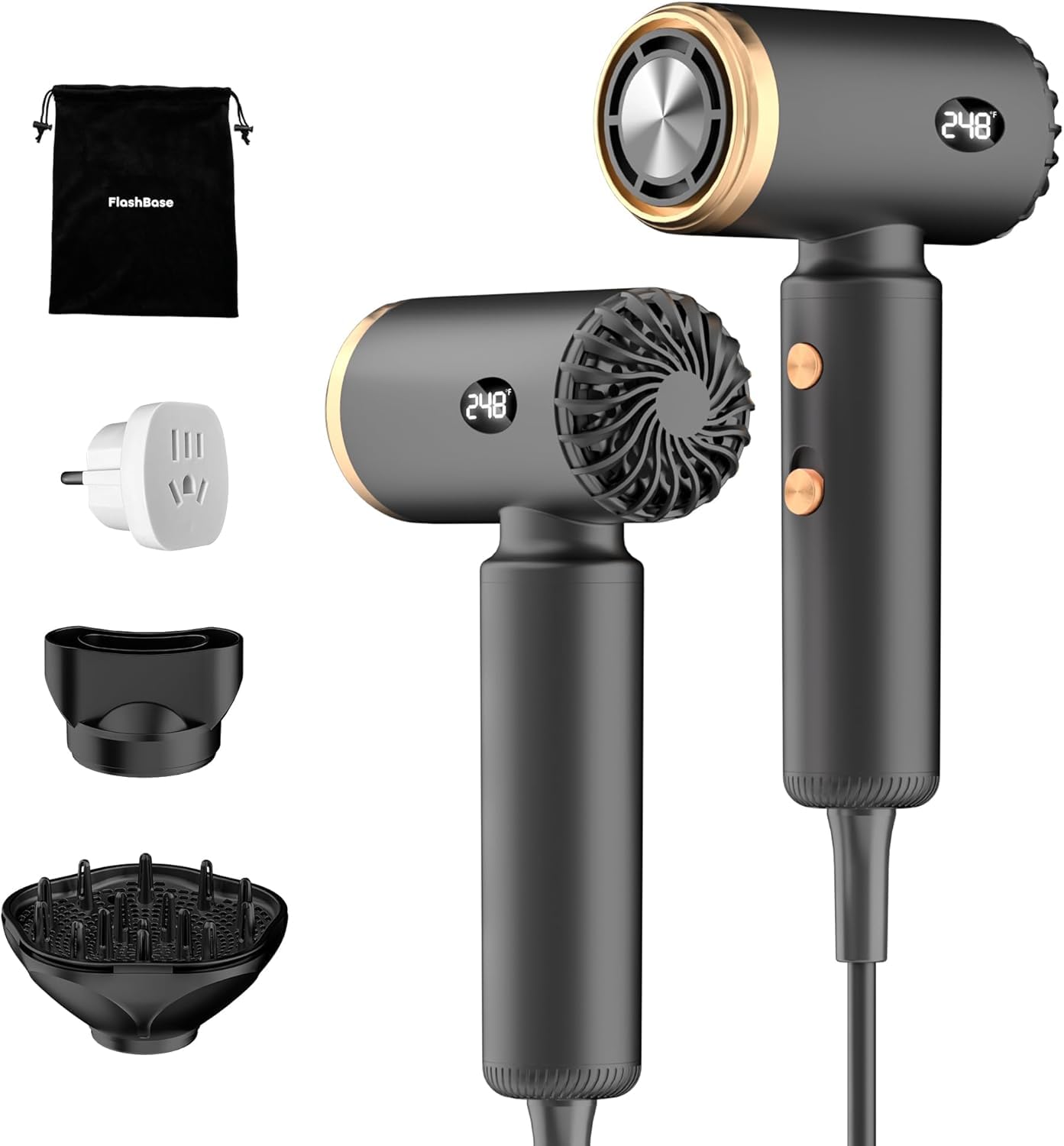 Photo 1 of Travel Hair Dryer, Dual Voltage Mini Ionic Blow Dryer for Fast Drying, Compact Lightweight Hair Dryer with Magnetic Diffuser for Home & Travel, Portable Hairdryer International 110-240V (Black)