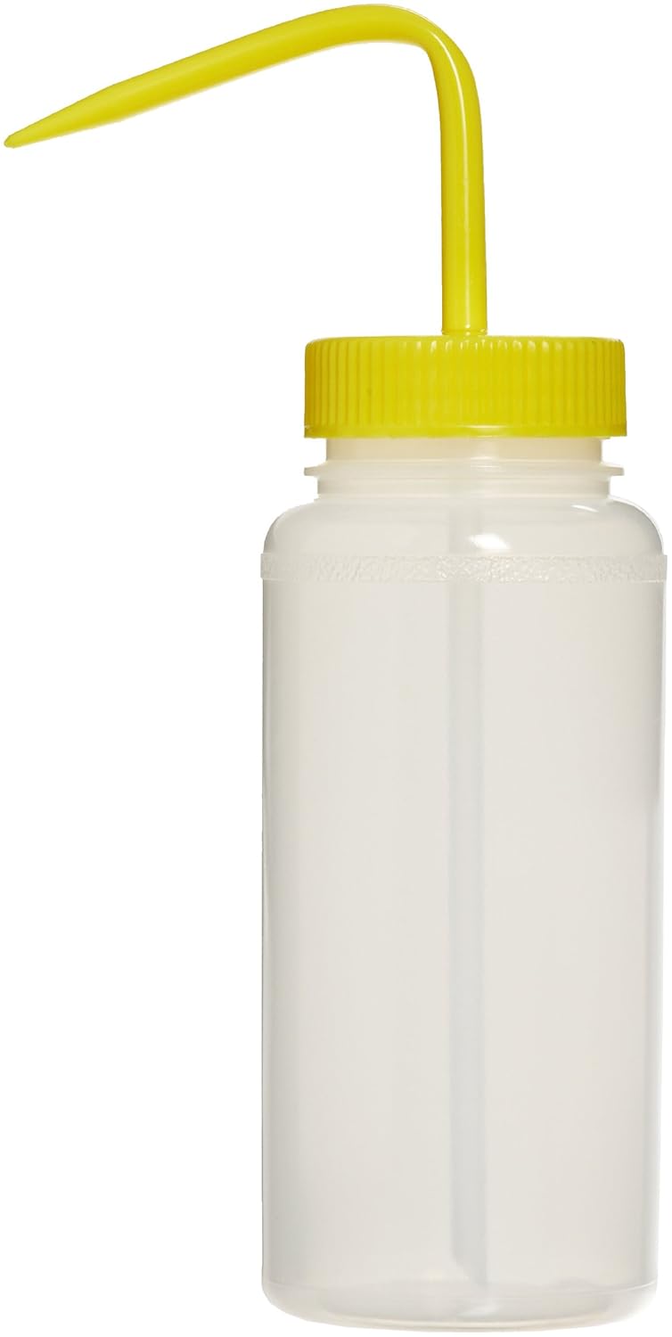 SP Bel-Art Wide-Mouth 500ml (16oz) Polyethylene Wash Bottles; Yellow Polypropylene Cap, 53mm Closure (F11626-0500), Transculent (Pack of 6)