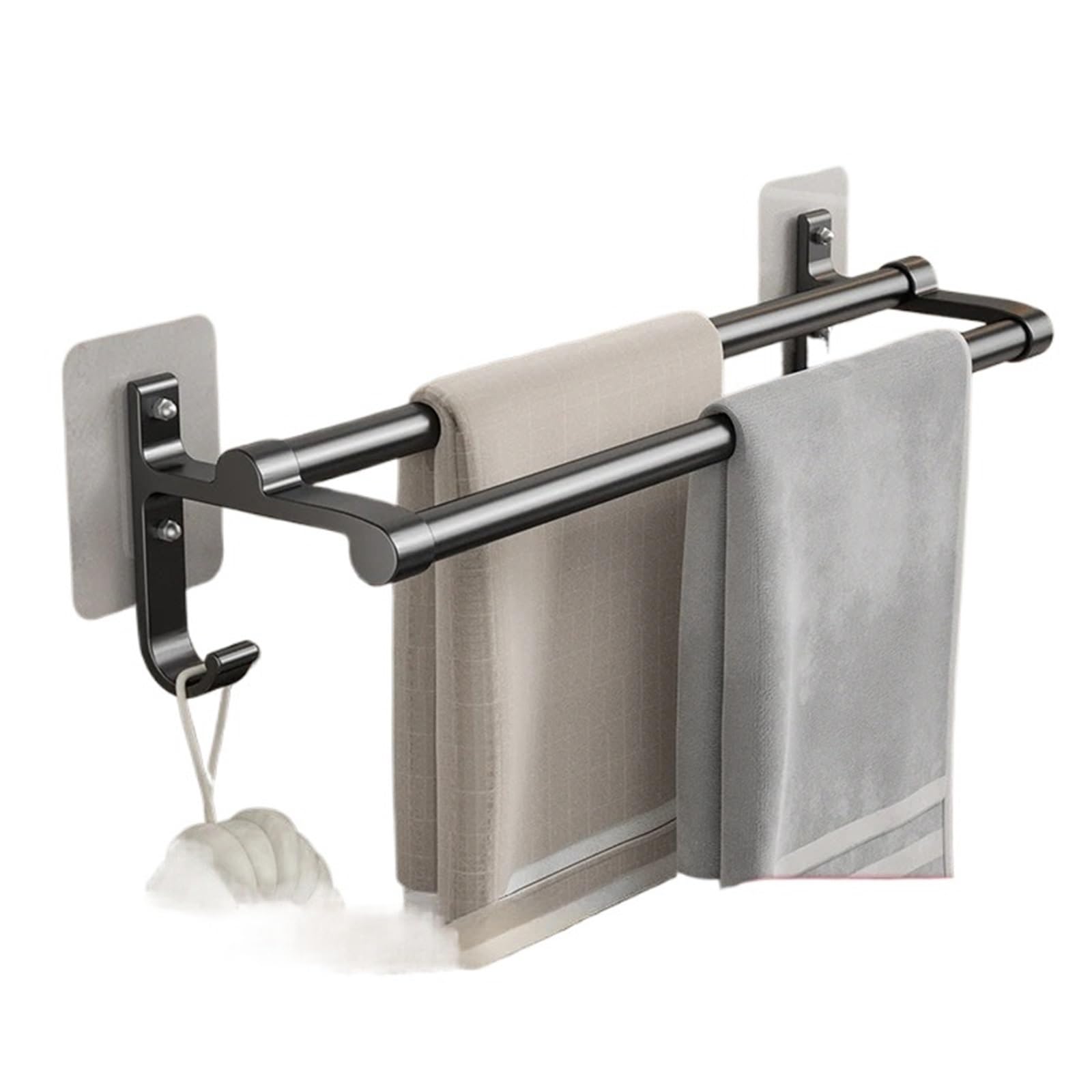Aluminum Towel Bar No-Drill Wall Mounted Bathroom Rack