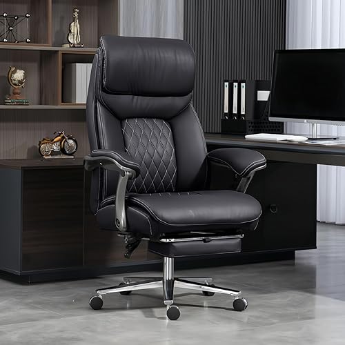 Silla de oficina grande y alta, silla de oficina ejecutiva de asiento ancho con soporte lumbar y reposacabezas, silla de escritorio ergonómica de