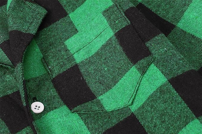 Schbbbta Kids Plaid Pajamas Set, Girls Boys 2 Pcs Pajamas Set Long Sleeve Sleepwear Button Down Pjs Black Green - Image 5