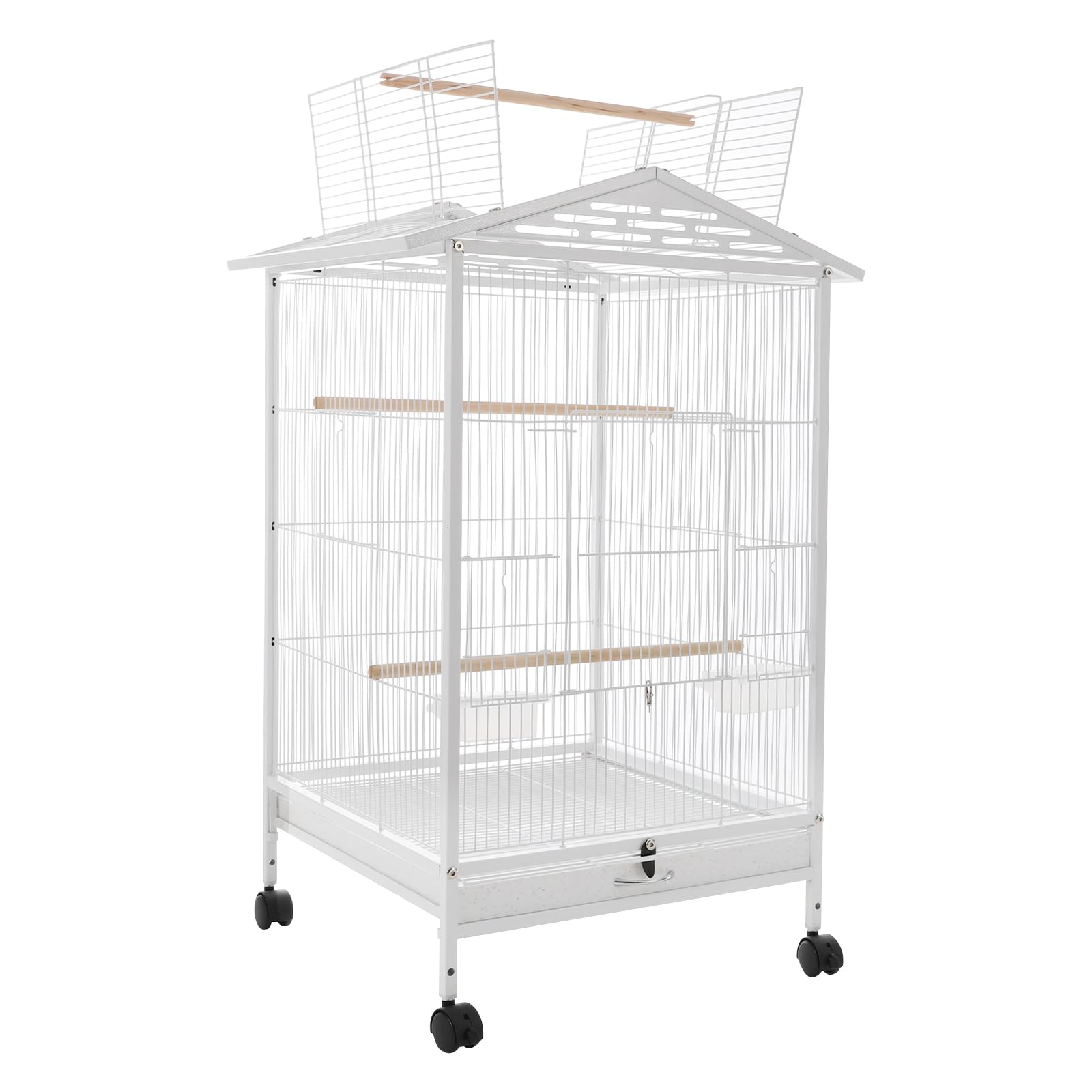 Voliera per uccelli, in metallo, per pappagalli, dimensioni medie, piccola gabbia per uccelli, open top e roll stand, voliera per interni, incl. posatoi, ciotola per cibo, inserto per vasca