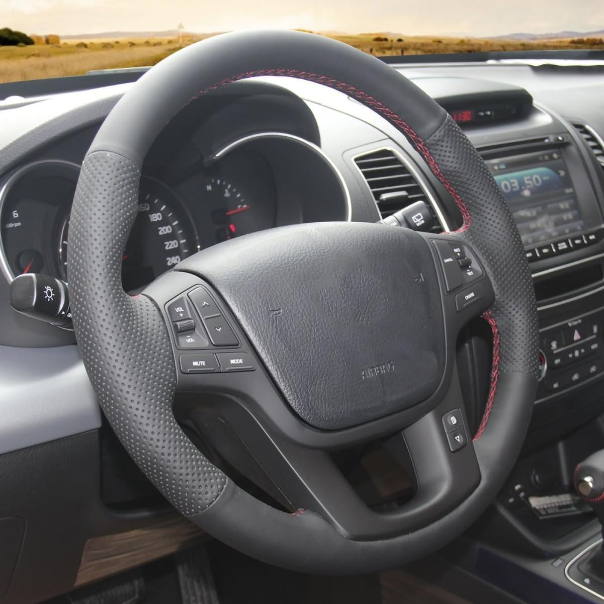 Loncky Black Genuine Leather Steering Wheel Cover for Kia Cadenza 2014 2015 2016 / Kia Sorento 2011 2012 2013 2014 2015 Car Custom Fit Hand Stitched Accessories