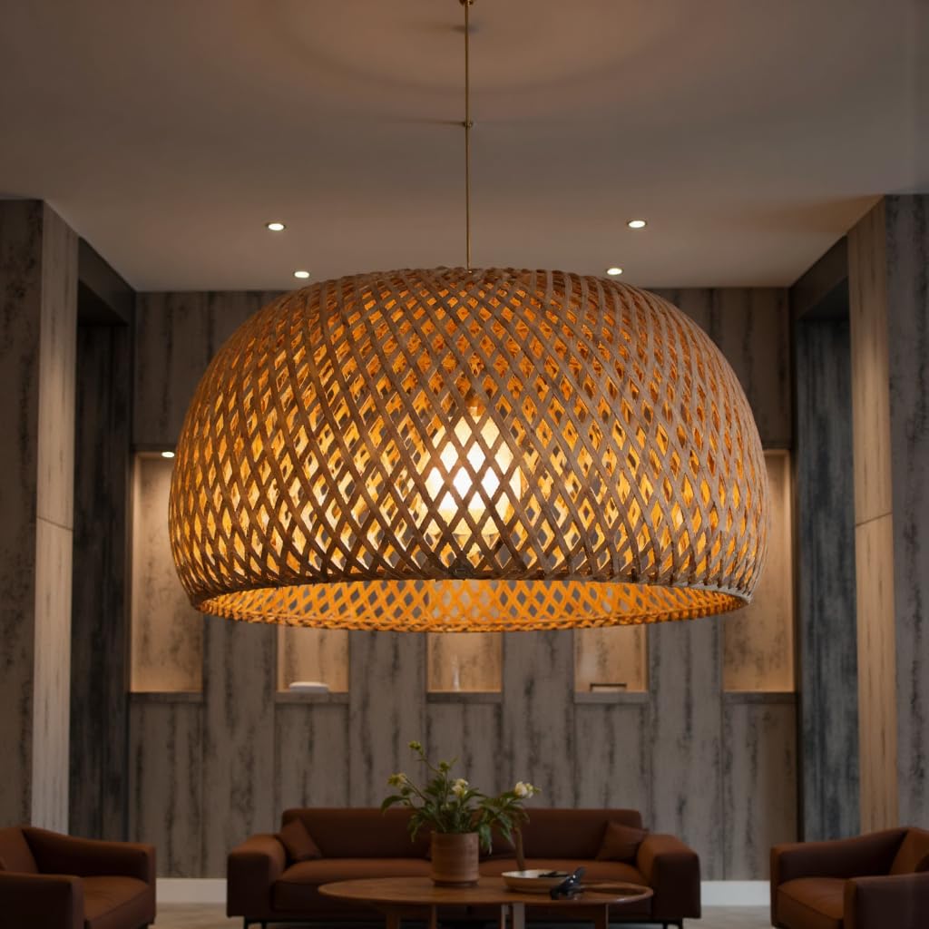 12 "Boho Rattan Lampada a Ciondolo, E27 Hardwired Plafoniera, Illuminazione a Ciondolo Bambù Vimini Lampada a Sospensione Per Cucina Isola Soggiorno Sala da Pranzo
