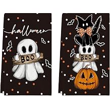 Artoid Mode Black Cat Ghost Halloween Kitchen Towels Set of 2 18x26 Inch