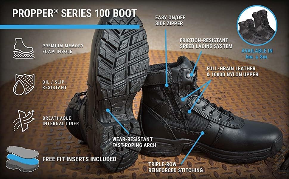 Propper Men's Series 100 8" Side Zip Boot Military and Tactical, Black, 8.5 | Image 7