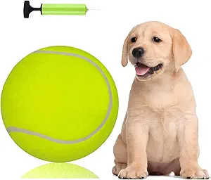 PULEEBO Big Tennis Ball for Dogs-9.5" Inflatable Giant Tennis Balls Large Pet Toys for Outdoor/Indoor Sports Oversize Dog Toy Ball for Small/Medium/Large Dogs Funny Gifts