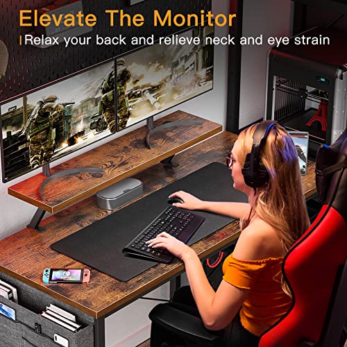 Odk 39 Inch Computer Desk With Monitor Stand And Reversible 2-Tier Storage Shelves, Home Office Desks, Work Study Pc Office Desk For Small Spaces, Vintage Desk With Shelves #TOP5