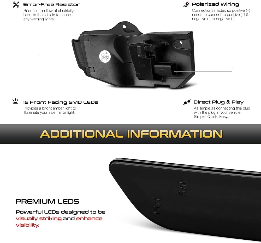 VIPMOTOZ LED Strip Side Mirror Light Turn Signal Indicator Lamp Replacement For 2019-2023 Toyota Corolla Hatchback & 20-22 Corolla Sedan, Black Housing Smoke Lens, 2-Piece Driver & Passenger Side Set