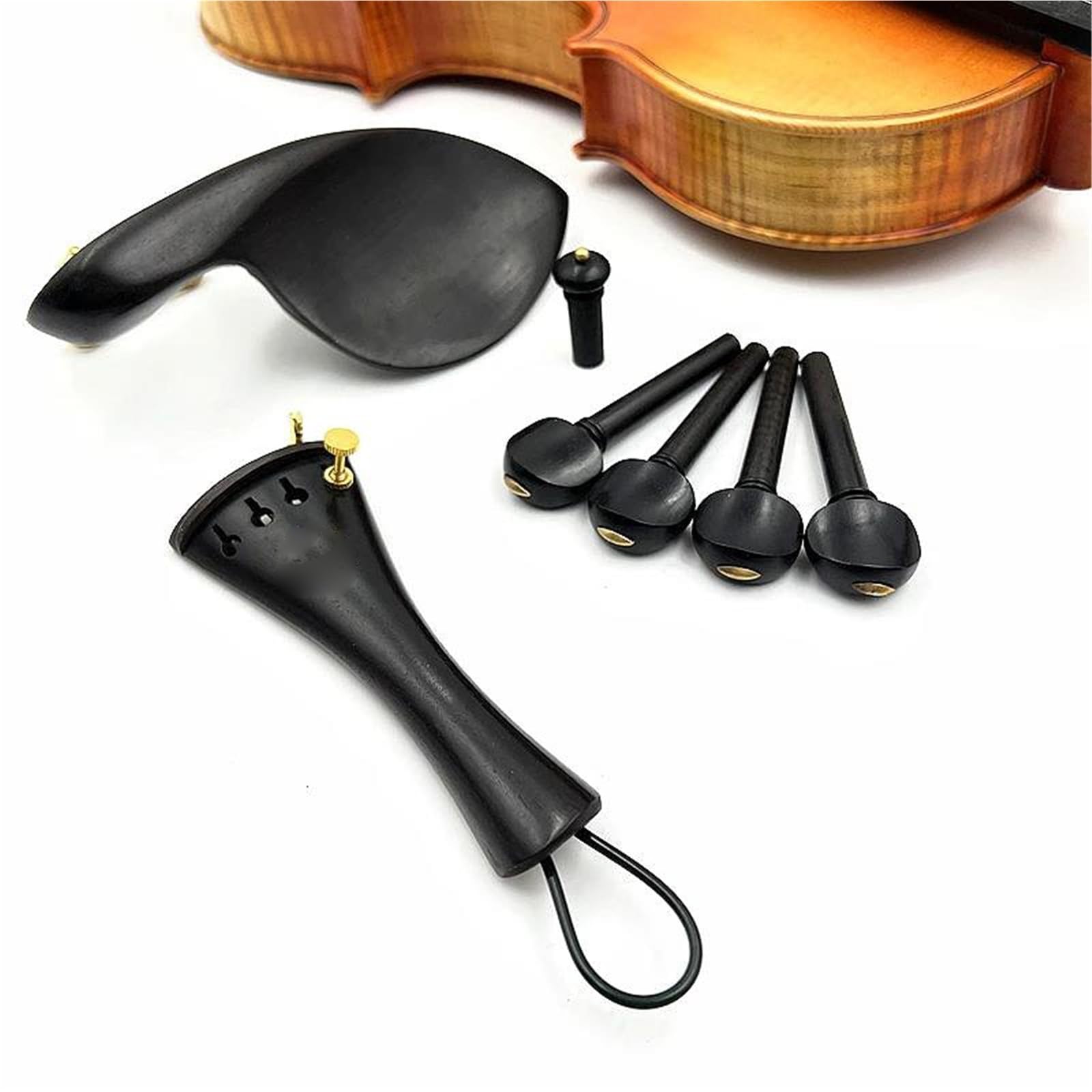 Juego De Accesorios Para Violín 1 Juego De Accesorios Para Violín 4/4 De Madera De Ébano Cordal Clavijas De Afinación Clavijas De Extremo Mentonera Afinador Fino