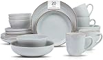 20-Piece Ensemble de vaisselle en céramique nordique - Collection de produits de table à jarret relevé avec 4-Person Plaques & Bols, Lumineux Bleu clair Seringue Speckled pour une utilisation quotidienne