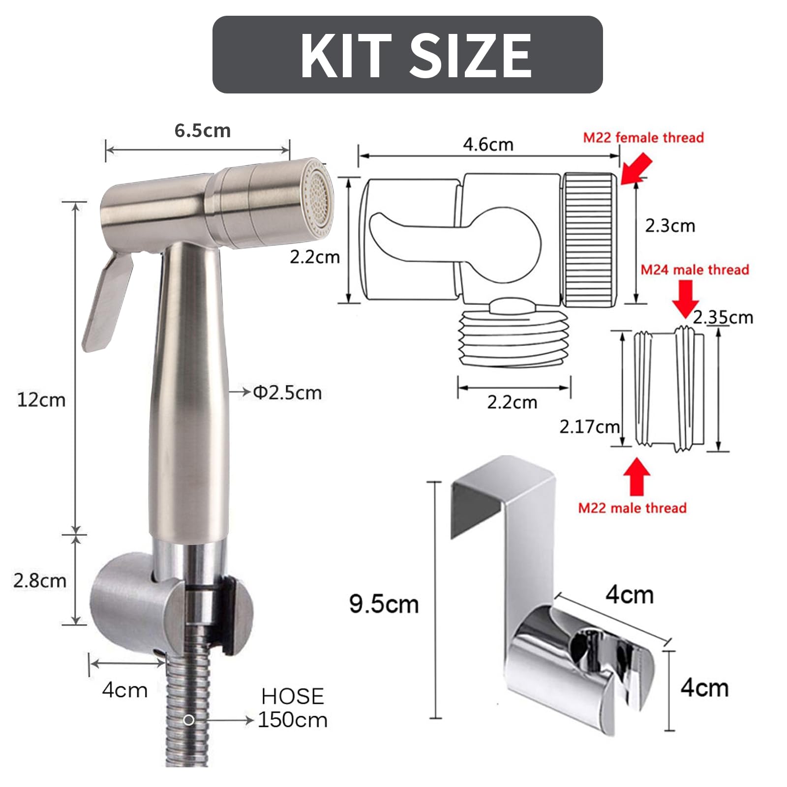 Bidet in acciaio inox, doccia musulmana in acciaio inox e kit spray per pannolini per bambini, spruzzatore per WC con doppia modalità
