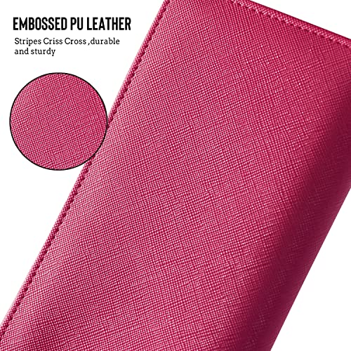 Image of LOLOMLO Checkbook Cover for Duplicate Checks, Stripes Criss Cross Embossed PU Leather Check Book Holder for Top Side Tear Register, RFID Blocking Wallet with Elastic Strap & Pen Slot, Hot Pink