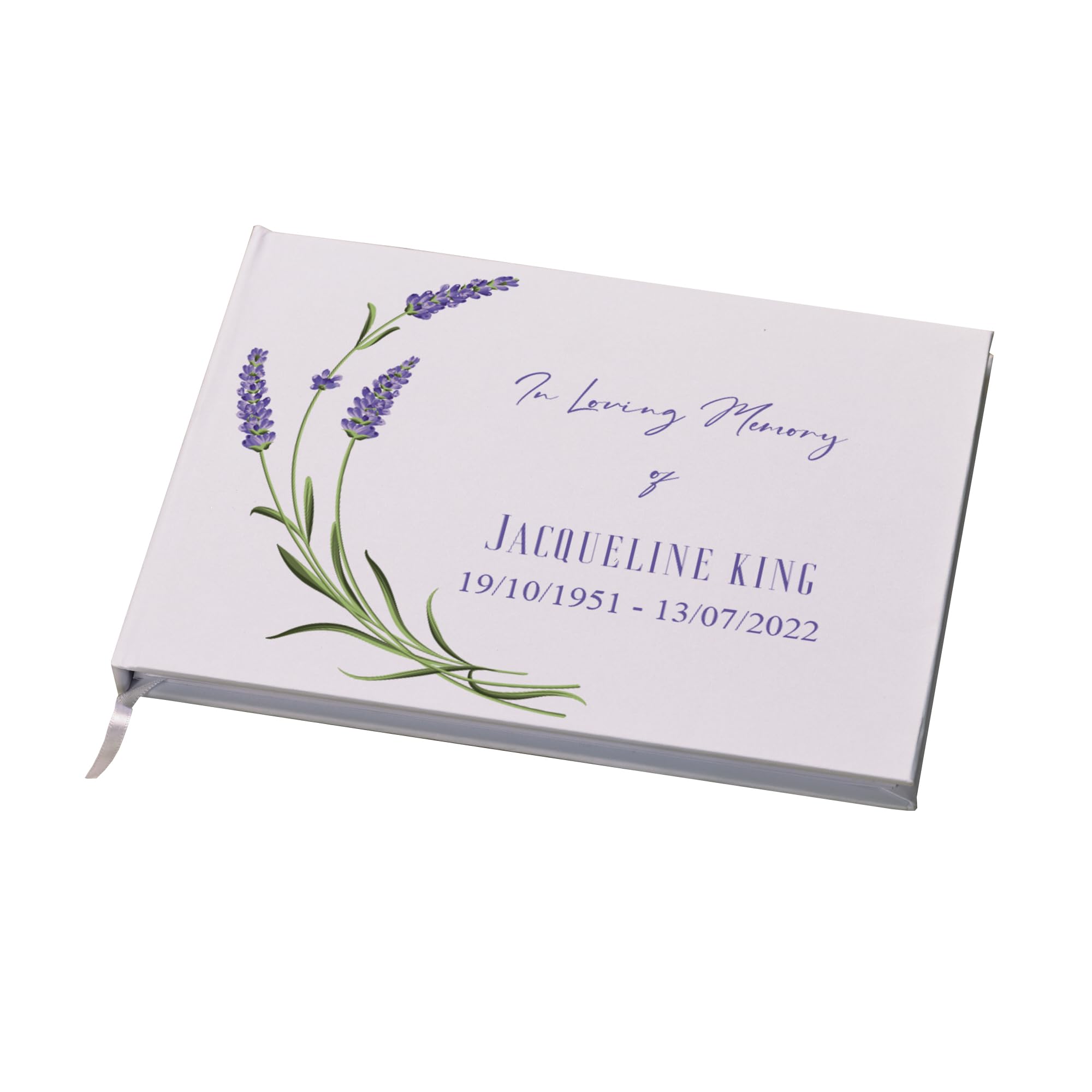 Ukgiftstoreonline White Personalised Memory Funeral Book Remembrance Guest Book With Lavender Hard Cover 80 Pages