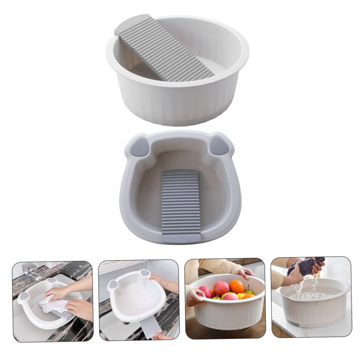 Vaguelly 2stücke Waschbecken Für Babykleidung Mit Waschbrett Tragbare Waschwanne Aus Kunststoff Rutschfeste Waschbrettbecken Für Zuhause Und Unterwegs Doppelbecken-design Für