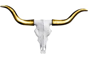 Wallcharmers Gold and White Longhorn Skull: Bovine Beauty for Your Walls