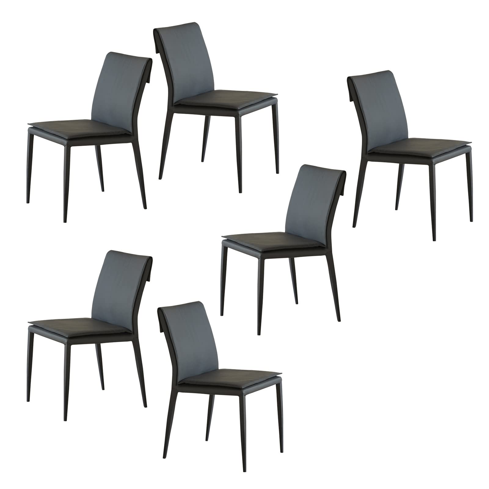 SJIALEN Dining Chairs Set of 6, Leather Upholstered Side Chair Carbon Steel Frame Office Chair Bedroom Dresser Makeup Chair Kitchen Chair (Color : Black, Size : 47x51x88cm)