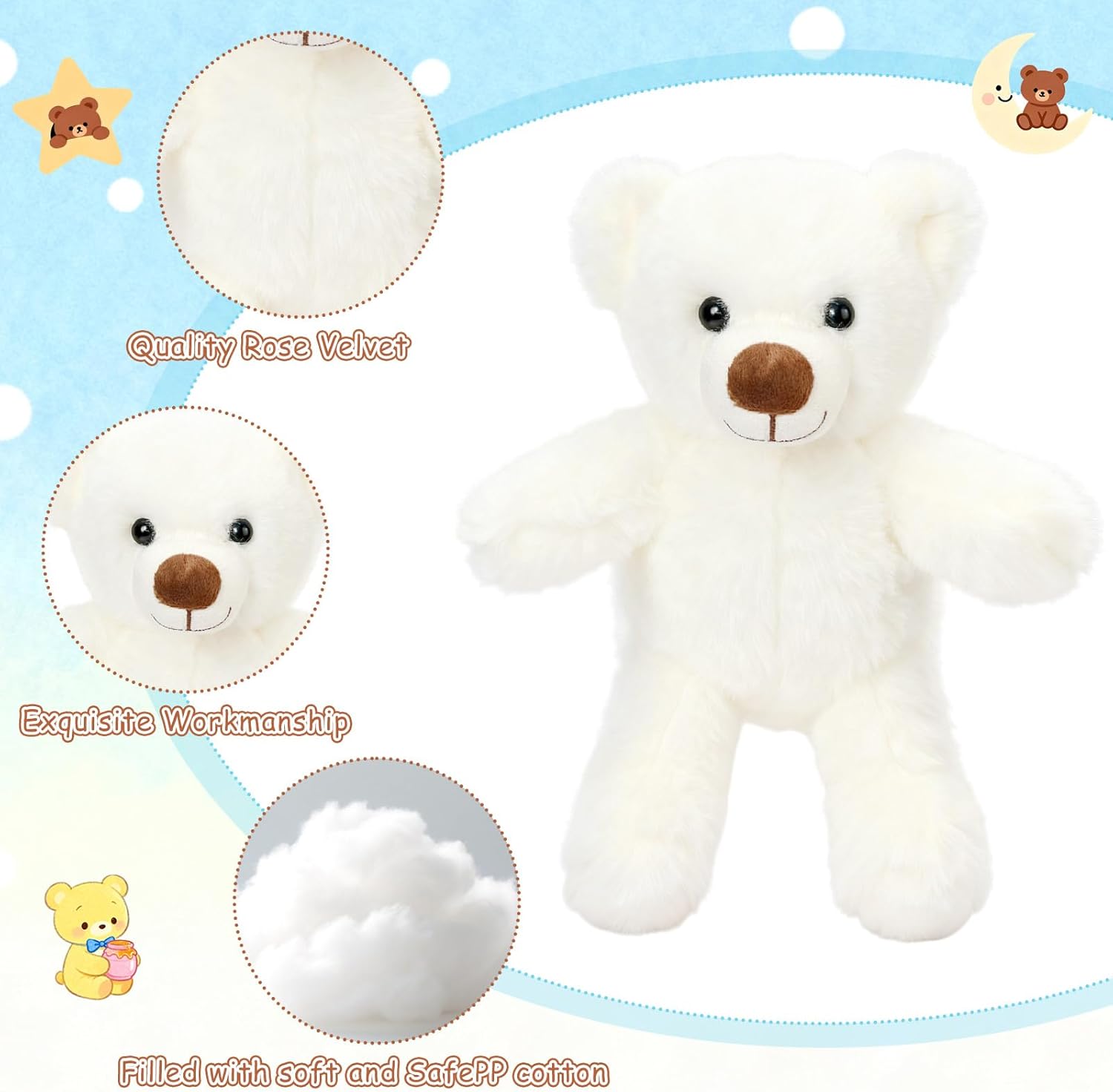 12 Pcs Bears Stuffed Animal Bulk 10 Inch Cute Small Stuffed Bear Plush Toy for Birthday Baby Shower Party Decorations Centerpieces Favors - Image 3