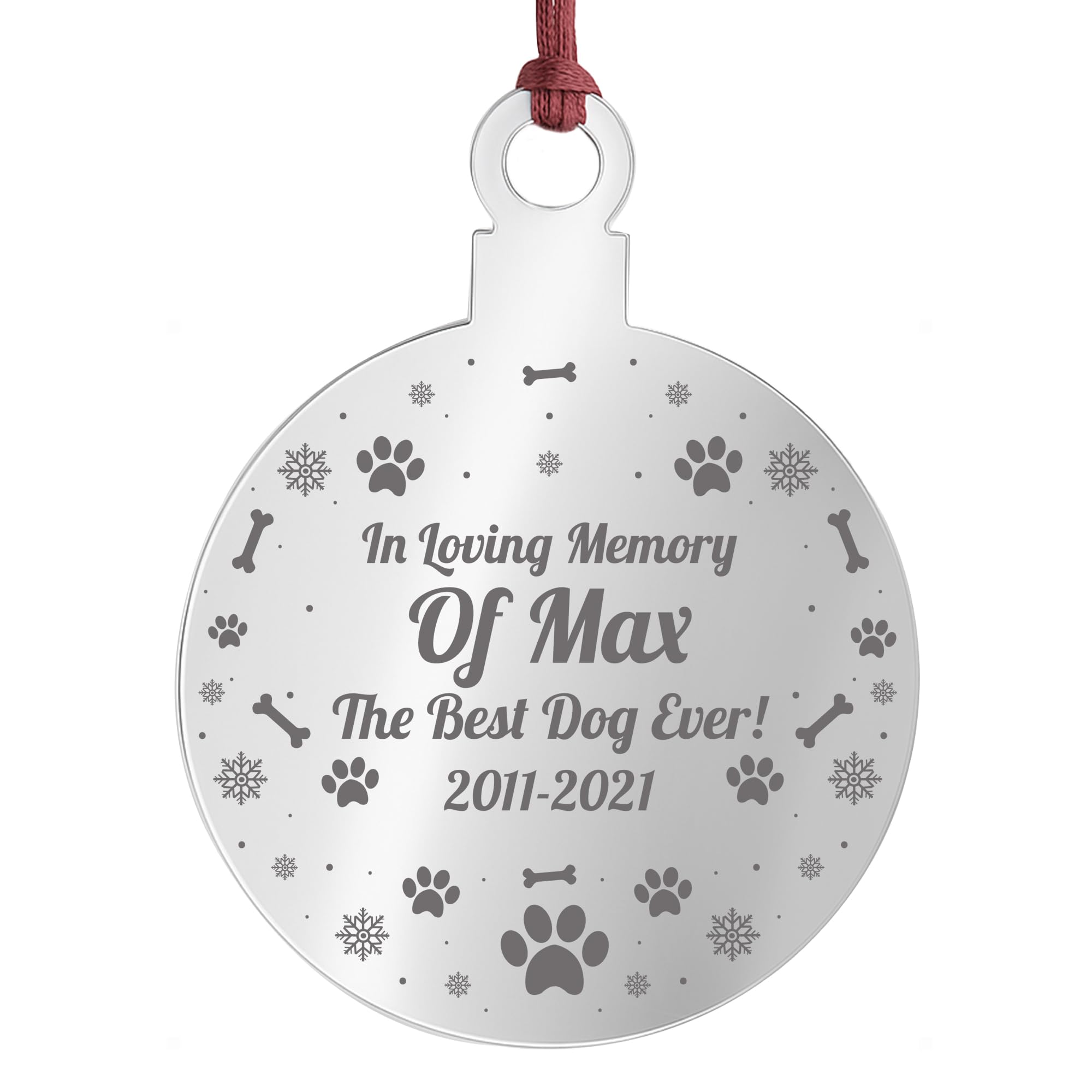 Personalised Memorial Gift For Dog Engraved Heart Bauble Xmas Tree Decoration