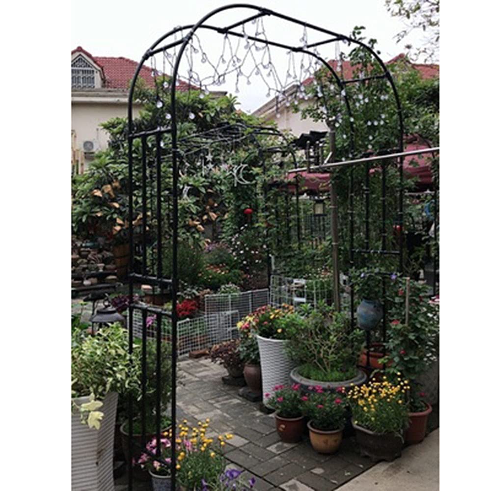 Arche de jardin pour plantes grimpantes - En métal - Pour l'extérieur - Pour pelouse, arrière-cour, mariage - Design croisé - Durable - Noir - 1,5 x 2,4 m
