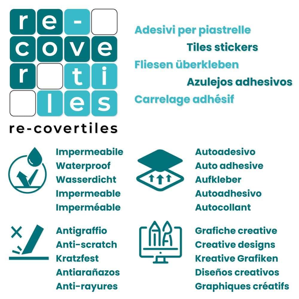 RE-COVERTILES - Adesivi per Piastrelle Bagno e Cucina 24 Pz 10x10 cm - PS00178 Decorazione murale in PVC impermeabile mattonelle mosaico stile cementine Azulejos