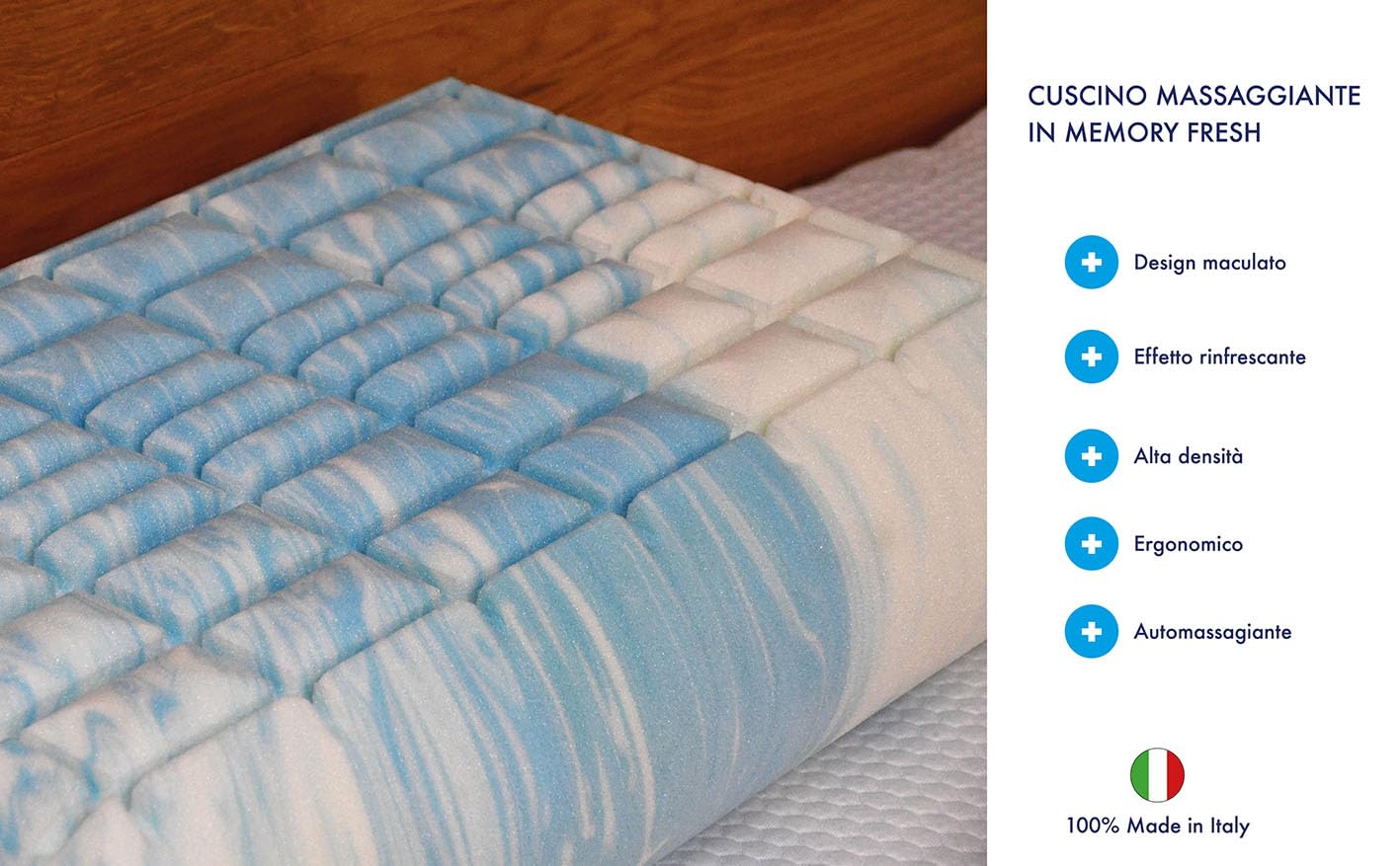 Kaysa Coppia Cuscini Massaggiante Memory Foam HD Ortopedico Alti 13cm | Guanciali da Letto, Rivestimento Lavabile, Ergonomico, Correttore per Collo, Made in Italy