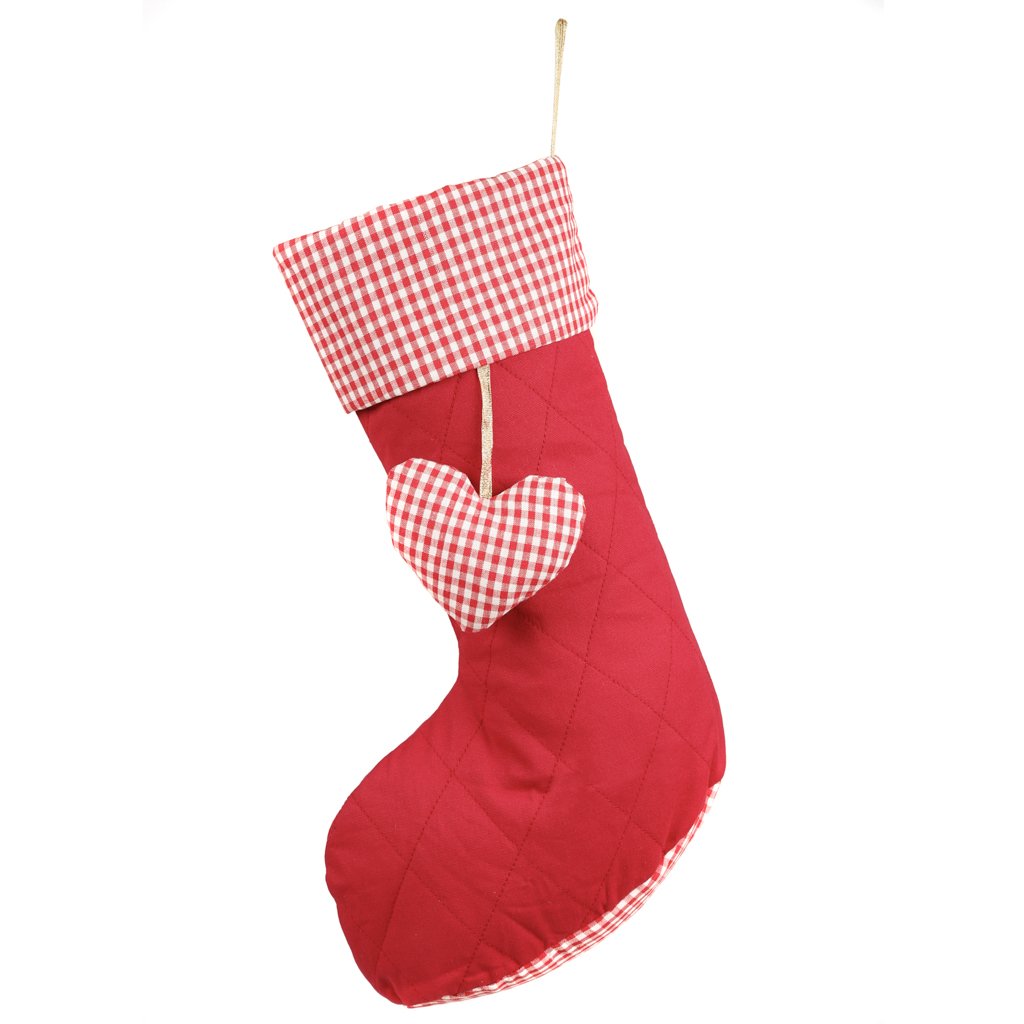 Dibor Luxury Festive Quilted Gingham Stocking with Extra Wide Sole and Hanging Loop
