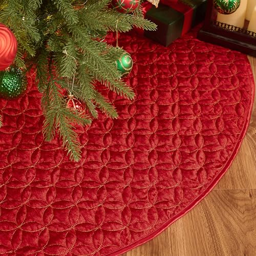 Valery Madelyn Christmas Tree Skirt for Tree Decorations, 36 Inch Fabric Luxury Red Gold Medium Xmas