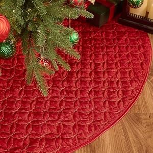 Valery Madelyn Christmas Tree Skirt for Tree Decorations, 36 Inch Fabric Luxury Red Gold Medium Xmas Velvet Tree Skirt with Embroidery Patchwork & Tassels for Tree Merry Christmas Party Decor Valery Madelyn Christmas Tree Skirt for Tree Decorations 36 Inch Fabric Luxury Red Gold Medium Xmas Velvet Tree Skirt with Embroidery Patchwork Tassels for Tree Merry Christmas Party Decor