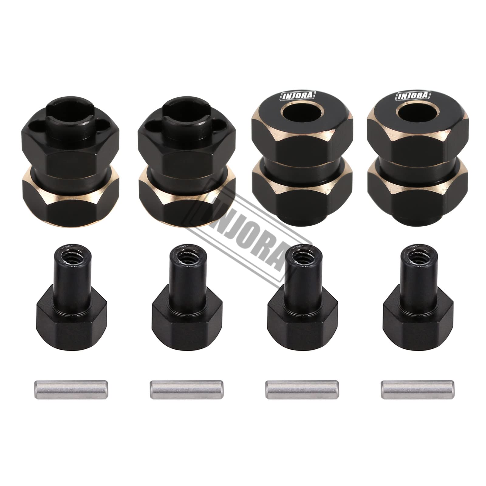INJORA Messing Upgrades Diff Abdeckung, Achsschenkel und RC Lenkstange Spurstangenglieder Set für Axial SCX24 AXI90081 Upgrades Teile 1/24 RC Crawler Auto Zubehör (Schwarz)