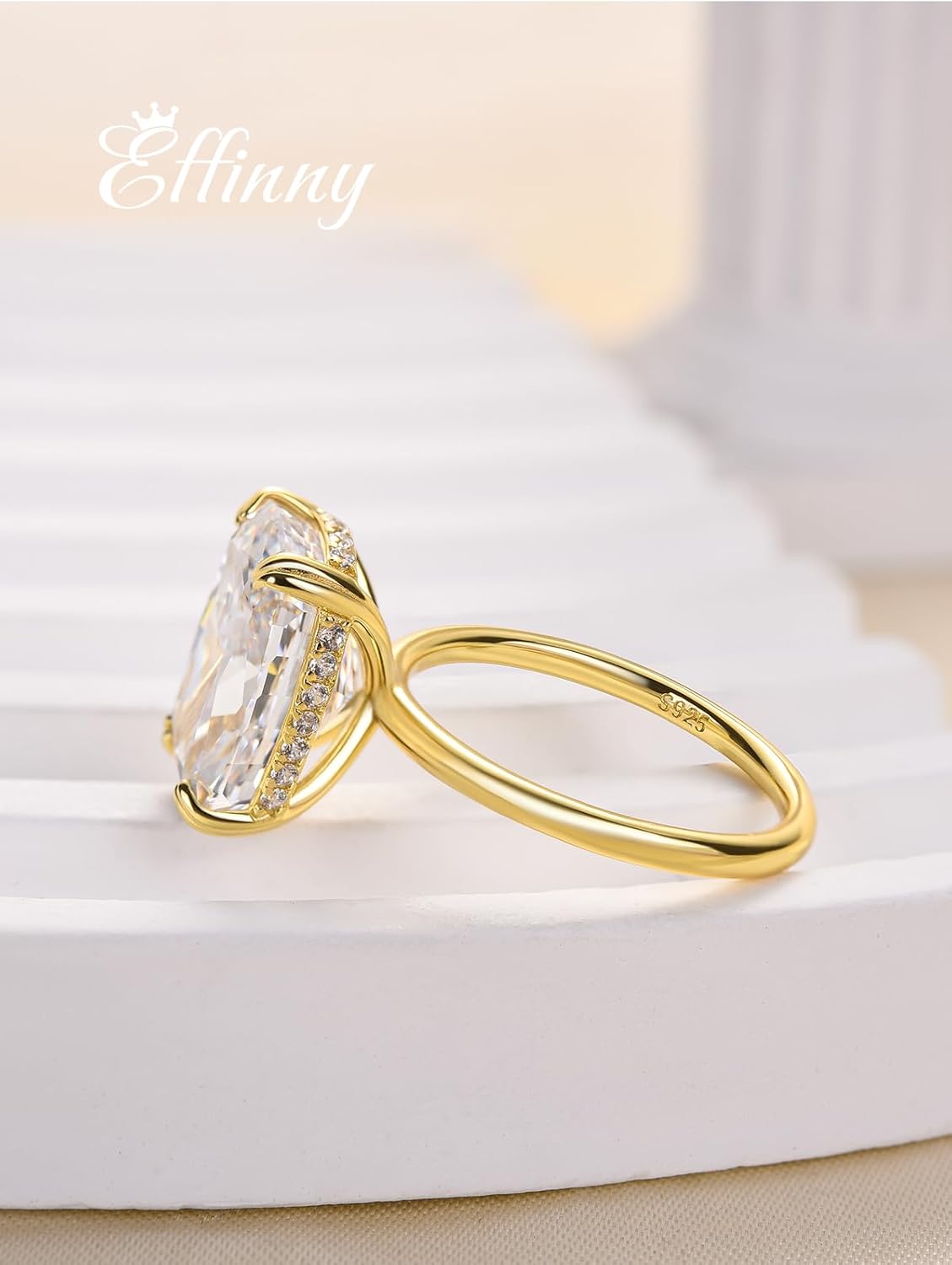 6.0ct Elongated Cushion Cut Engagement Ring for Women,14K Gold Plated 925 Sterling Silver Promise Ring - Image 6