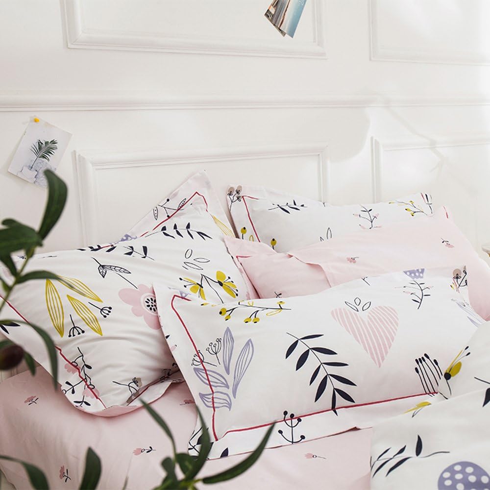 HIGHBUY 100% Cotton Floral Print Pillowcases Set (2pcs, 20"×26") Kids Girls Queen Decorative Pillow Cover Cotton Full Pillow Shams Set of 2,Standard ,Envelope Closure (Standard Pillowcase, Flowers)