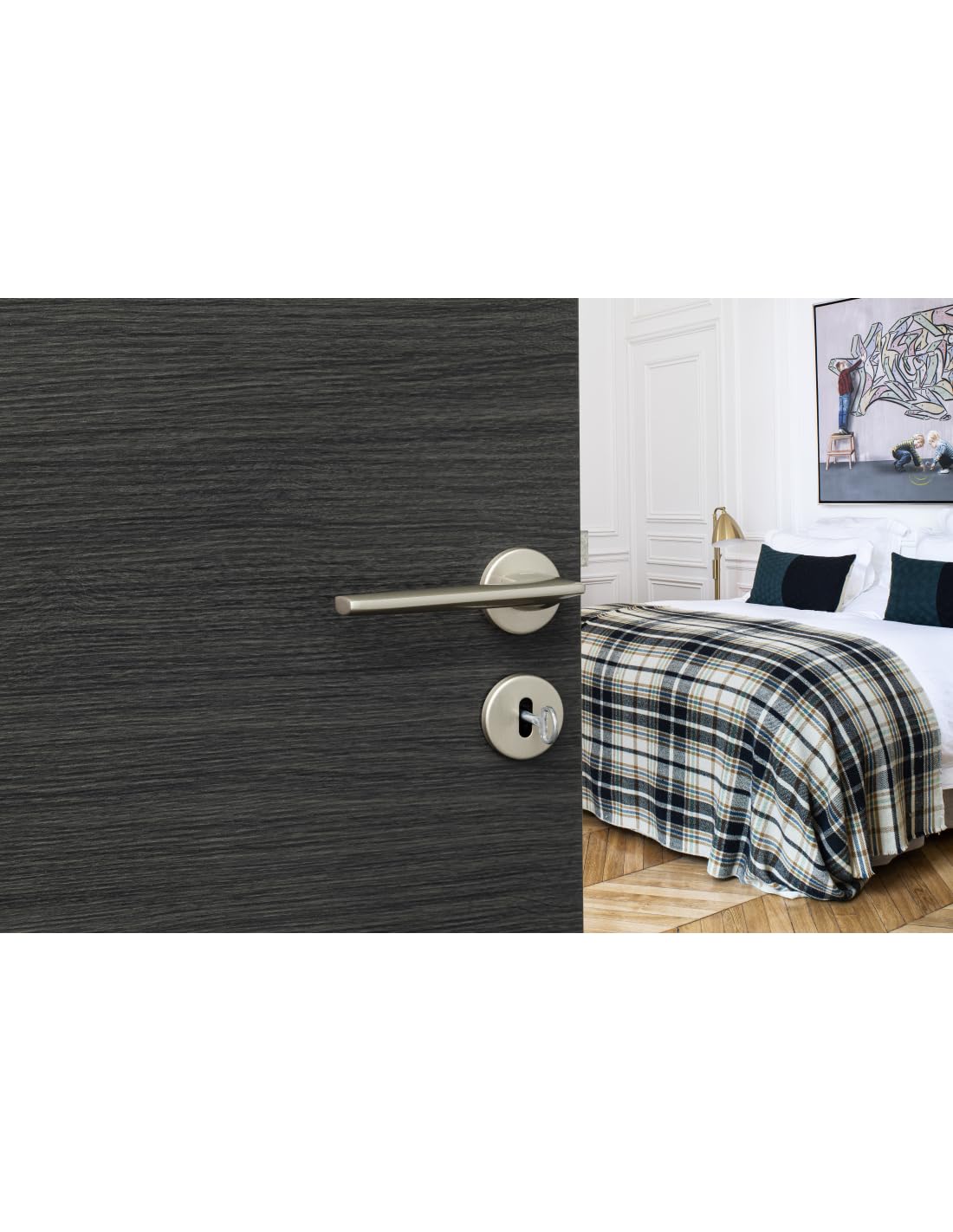 Manilla THIRARD Boston de níquel satinado para puertas interiores - Palancas de aleación - Tornillos de fijación ocultos - Eje de acero de 7 mm - Muelle de retorno