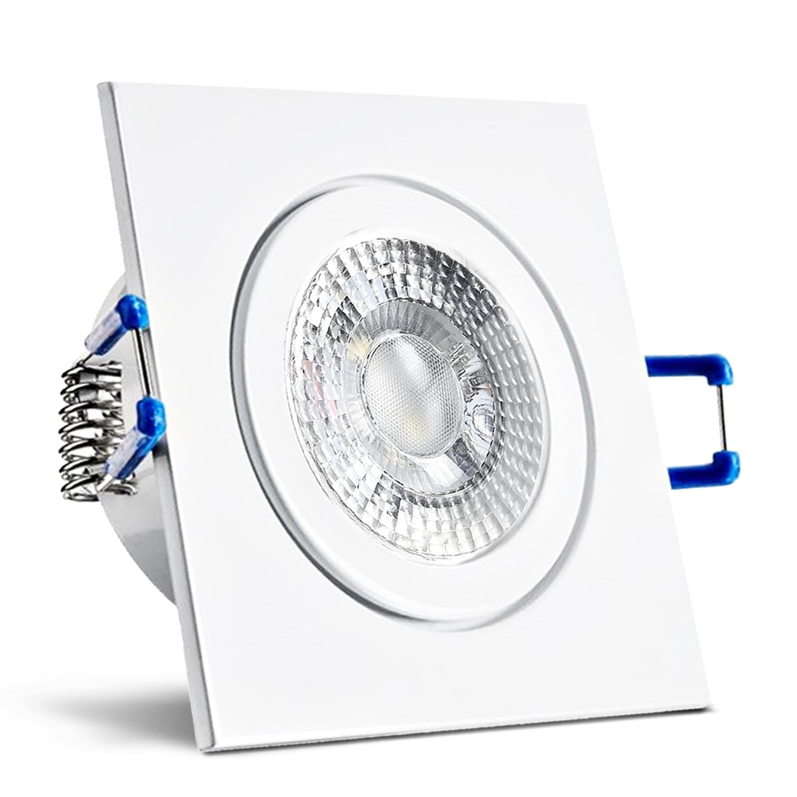 trendlights24 Mare IP44 Bad LED Einbaustrahler 230V Weiß eckig 3 Stufen dimmbar ultra flach 35 mm 5er Set 5W Neutralweiß Deckenleuchten für Feuchtraum